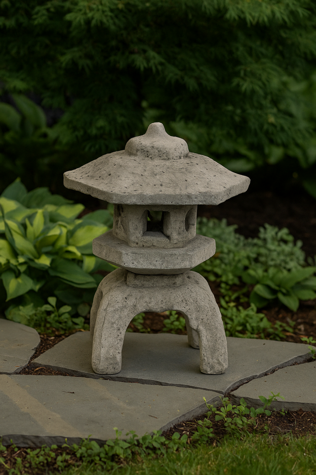 Medium 3-Piece Japanese Lantern | Concrete Garden Statue | Solid